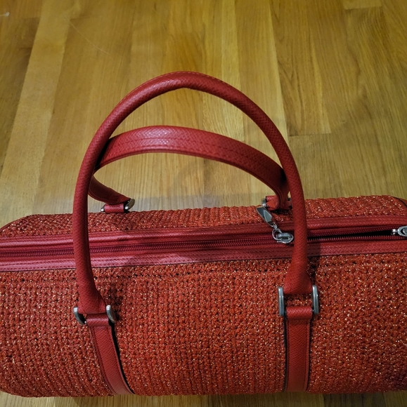 Vintage Arnold Palmer Handbags - VINTAGE ARNOLD PALMER UNIQUE RED SPARKLY KNIT BARREL BAG